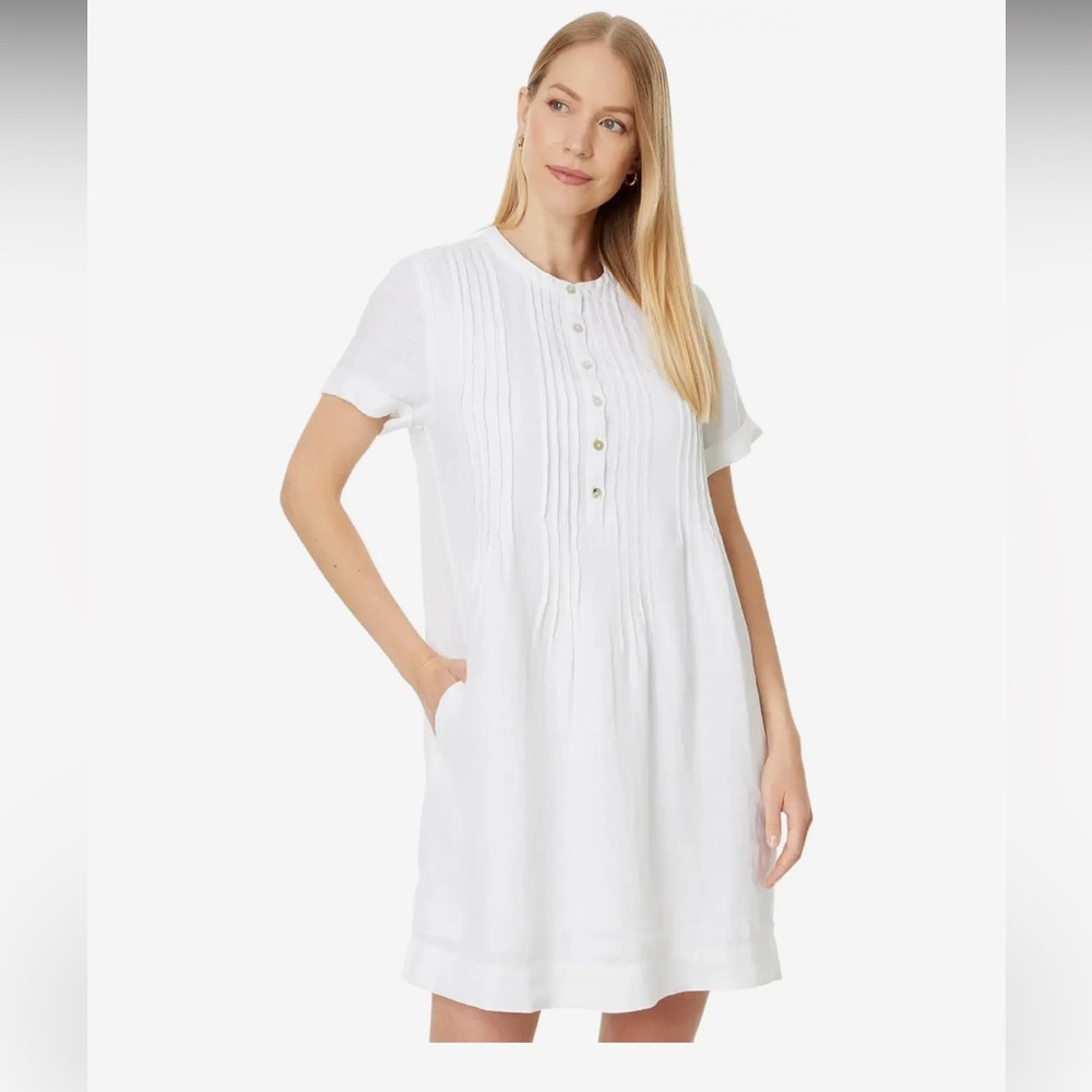 Faherty White Short-Sleeve Pintuck Mini Dress